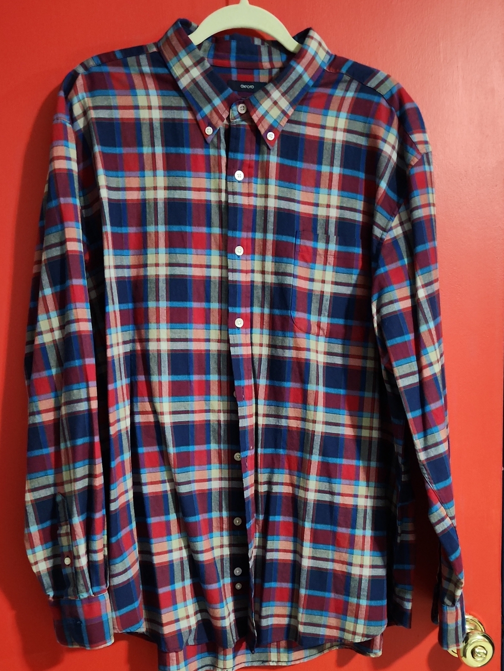 2XL Saddlebred Red & Navy Plaid Button-Down Shirt